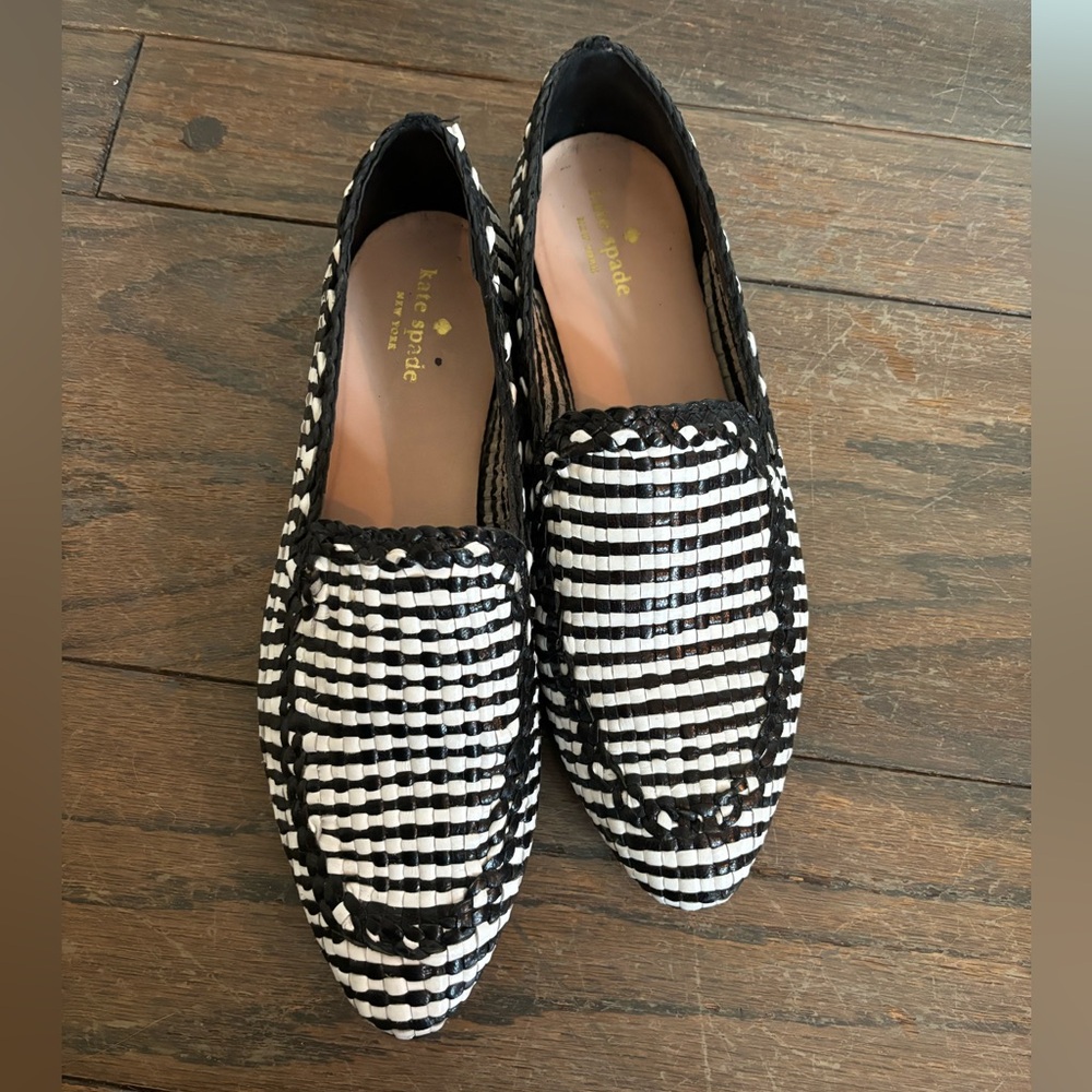 kate spade Black and White Woven Loafers